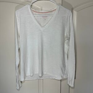 Boden V-Neck Slub Cotton Long Sleeve Top T Shirt Womens Medium White